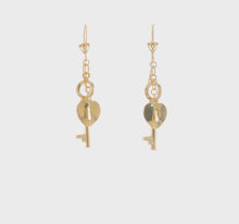 Load and play video in Gallery viewer, 14K Yellow Gold Puff Heart Lock and Key Earrings
