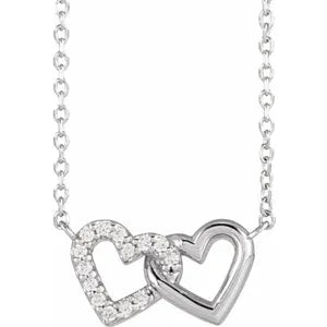 14k Gold .05cttw Natural Diamond Petite Double Interlocking Heart 16-18