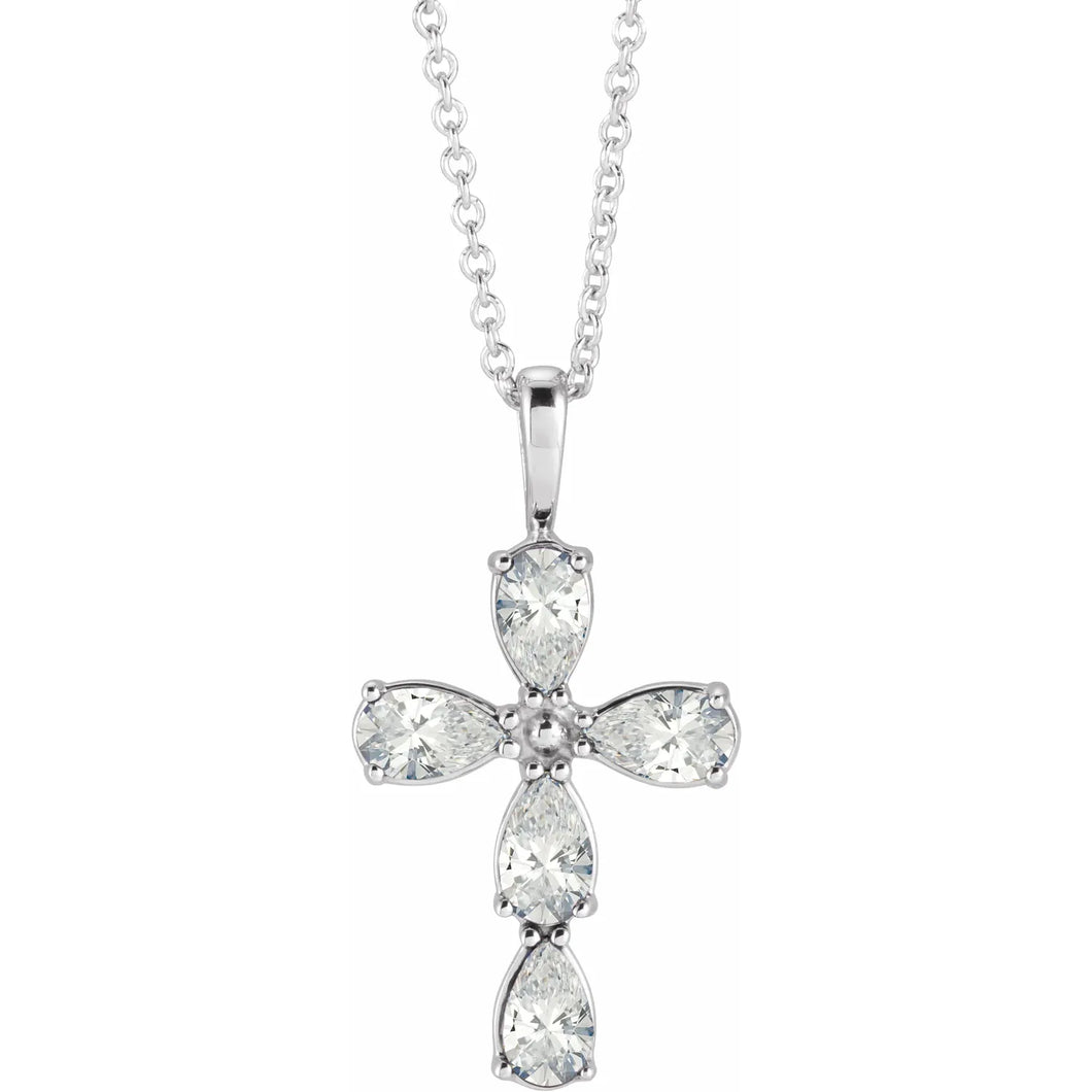 14K White Gold 1cttw Natural Diamond Cross 16-18