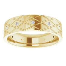 Load image into Gallery viewer, 14k Gold 1/10cttw Natural Diamond Accented Patterned Band In Multiple Colors - Sizes 8-12
