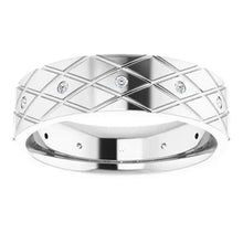 Load image into Gallery viewer, 14k White Gold 1/10cttw Natural Diamond Accented Patterned Band Sizes 8-12
