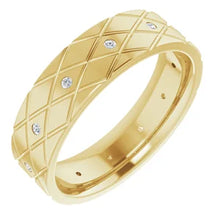 Load image into Gallery viewer, 14k Gold 1/10cttw Natural Diamond Accented Patterned Band In Multiple Colors - Sizes 8-12
