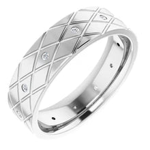 Load image into Gallery viewer, 14k White Gold 1/10cttw Natural Diamond Accented Patterned Band Sizes 8-12
