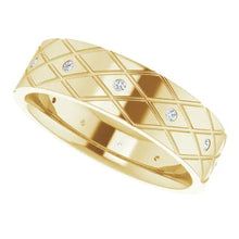 Load image into Gallery viewer, 14k Gold 1/10cttw Natural Diamond Accented Patterned Band In Multiple Colors - Sizes 8-12
