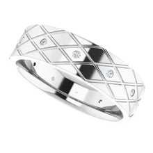 Load image into Gallery viewer, 14k White Gold 1/10cttw Natural Diamond Accented Patterned Band Sizes 8-12
