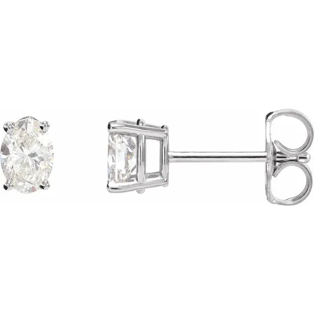 14K White Gold 3/4cttw Oval Natural Diamond Stud Earrings