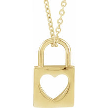 Load image into Gallery viewer, 14k Gold 13.6x9mm Cutout Heart Lock 16-18&quot; Necklace In Multiple Colors
