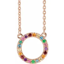 Load image into Gallery viewer, 14k Gold Natural Multi-Gemstone Rainbow Circle 16&quot; Necklace In Multiple Colors
