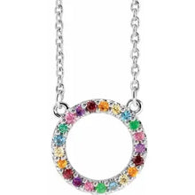 Load image into Gallery viewer, 14k Gold Natural Multi-Gemstone Rainbow Circle 16&quot; Necklace In Multiple Colors
