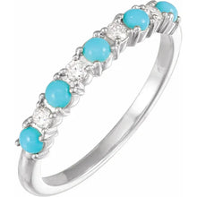 Load image into Gallery viewer, 14K White Gold Natural Turquoise &amp; 1/8cttw Natural Diamond Ring - Sizes 6-8
