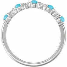 Load image into Gallery viewer, 14K White Gold Natural Turquoise &amp; 1/8cttw Natural Diamond Ring - Sizes 6-8
