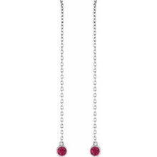 Load image into Gallery viewer, 14K White Gold Natural Gemstone Chain Earrings, Emerald, Sapphire Or Ruby
