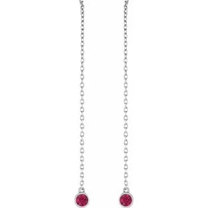 14K White Gold Natural Gemstone Chain Earrings, Emerald, Sapphire Or Ruby