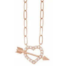 Load image into Gallery viewer, 14k Gold 1/8cttw Natural Diamond Heart &amp; Arrow 16&quot; Necklace In Multiple Colors
