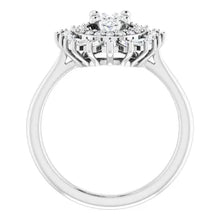 Load image into Gallery viewer, 14K White Gold 7x5mm Oval Natural Diamond Center Stone &amp; 7/8cttw Natural Diamond Halo-Style Engagement Ring - Sizes 6-8
