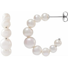 Load image into Gallery viewer, Sterling Silver Cultured White Freshwater Pearl Hoop Earrings
