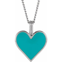 Load image into Gallery viewer, 14K White Gold Light Turquoise Enamel Heart 18&quot; Necklace
