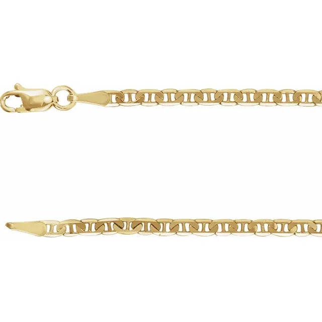 14K Yellow Gold 2.25mm Curbed Anchor Chain In Multiple Lengths