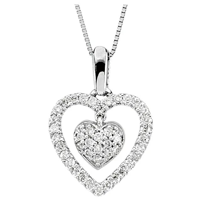 14K White Gold 1/4cttw Natural Diamond Heart 18