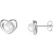 Load image into Gallery viewer, Sterling Silver Cultured White Freshwater Pearl Heart Earrings
