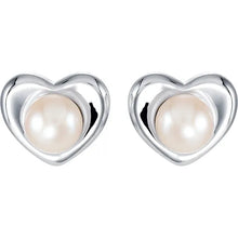 Load image into Gallery viewer, Sterling Silver Cultured White Freshwater Pearl Heart Earrings
