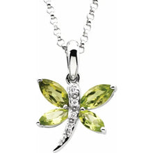 Load image into Gallery viewer, 14K White Natural Peridot &amp; .02cttw Natural Diamond Dragonfly 18&quot; Necklace
