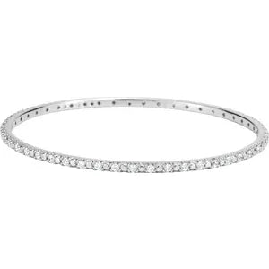 Sterling Silver 2mm Imitation White Cubic Zirconia Bangle 7 1/2