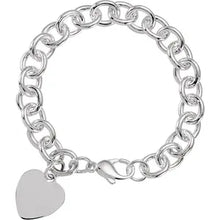 Load image into Gallery viewer, Sterling Silver Heart Charm Cable 7.5&quot; Bracelet
