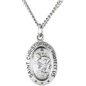 Sterling Silver 15x11 mm Oval St. Christopher 18