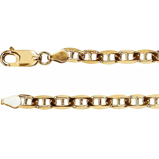 14K Yellow 4.5mm Curbed Anchor Chain In Multiple Lengths