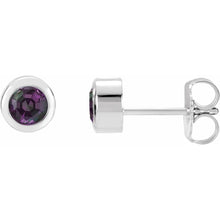 Load image into Gallery viewer, Jan-Dec Rhodium-Plated Sterling Silver Imitation BIRTHSTONE Bezel-Set Earrings
