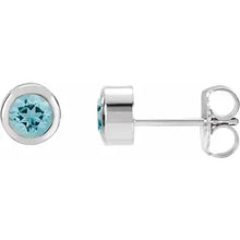 Load image into Gallery viewer, Jan-Dec Rhodium-Plated Sterling Silver Imitation BIRTHSTONE Bezel-Set Earrings
