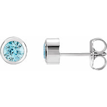 Load image into Gallery viewer, Jan-Dec Rhodium-Plated Sterling Silver Imitation BIRTHSTONE Bezel-Set Earrings
