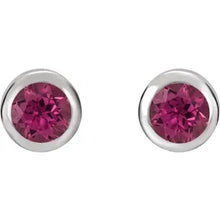 Load image into Gallery viewer, Jan-Dec Rhodium-Plated Sterling Silver Imitation BIRTHSTONE Bezel-Set Earrings
