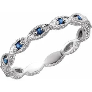 14K White Gold Natural Blue Sapphire Anniversary Band - Size 5-8