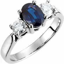 Load image into Gallery viewer, 14K White Gold 1ct Oval Natural Blue Sapphire &amp; 3/8cttw Natural Diamond Ring - Size 6
