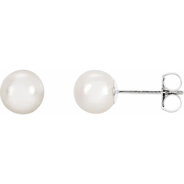 14k Gold Cultured White Akoya Pearl Earrings In Multiple Sizes and Colors