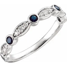 Load image into Gallery viewer, 14K White Gold Natural Emerald, Ruby or Sapphire &amp; 1/6cttw Natural Diamond Ring - Sizes 6-8
