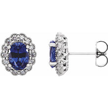 Load image into Gallery viewer, 14k Gold Lab-Grown Blue Sapphire &amp; 1/3cttw Natural Diamond Earrings In Multiple Colors
