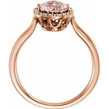 Load image into Gallery viewer, 14K Rose Gold Oval Natural Morganite &amp; 1/8cttw Natural Diamond Ring - Sizes 6-8
