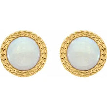 Load image into Gallery viewer, 14k Gold Natural White Opal Bezel-Set Leaf Earrings In Multiple Colors
