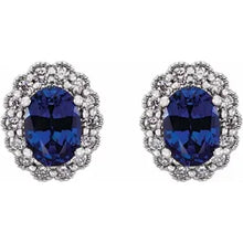 Load image into Gallery viewer, 14k Gold Lab-Grown Blue Sapphire &amp; 1/3cttw Natural Diamond Earrings In Multiple Colors
