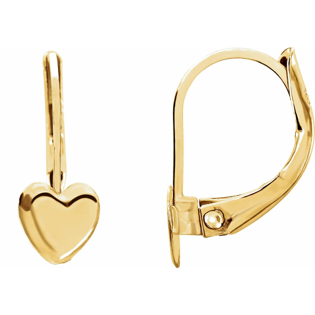 14K Yellow Gold Heart Shape Youth Earrings