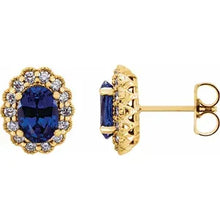 Load image into Gallery viewer, 14k Gold Lab-Grown Blue Sapphire &amp; 1/3cttw Natural Diamond Earrings In Multiple Colors
