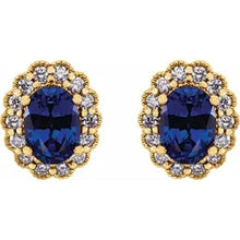 Load image into Gallery viewer, 14k Gold Lab-Grown Blue Sapphire &amp; 1/3cttw Natural Diamond Earrings In Multiple Colors
