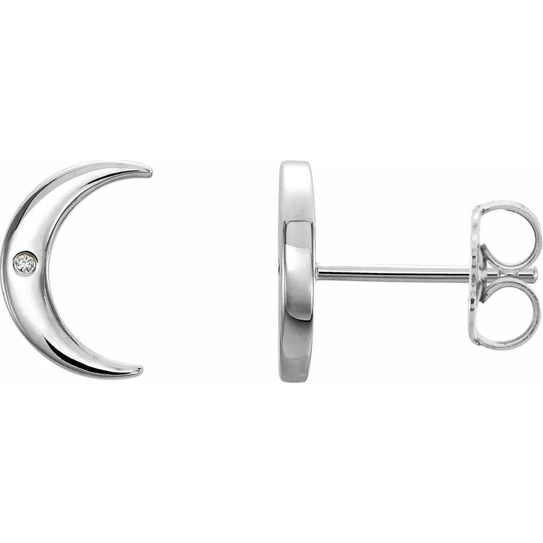 Sterling Silver .005cttw Natural Diamond Crescent Moon Earrings