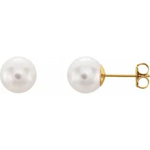 Load image into Gallery viewer, 14k Gold Cultured White Akoya Pearl Earrings In Multiple Sizes and Colors
