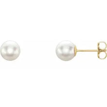 Load image into Gallery viewer, 14k Gold Cultured White Akoya Pearl Earrings In Multiple Sizes and Colors
