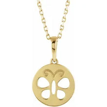 Load image into Gallery viewer, 14k Gold Youth Butterfly Disc 15&quot; Necklace In Multiple Colors
