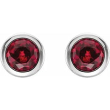 Load image into Gallery viewer, Jan-Dec Rhodium-Plated Sterling Silver Imitation BIRTHSTONE Bezel-Set Earrings
